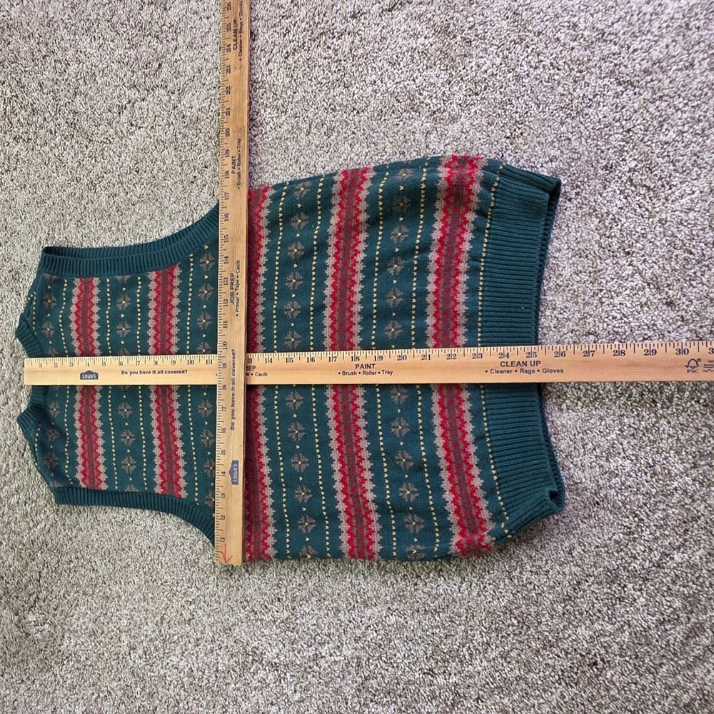 VINTAGE Gap Fair Isle Sweater Vest Kids Boys XXL 13-14 Green Red Preppy V-Neck
